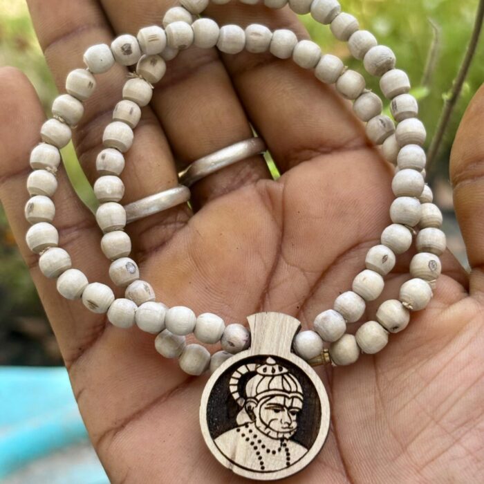 Handmade Tulsi Bead Hanuman Pendant Mala (Spiritual Necklace)